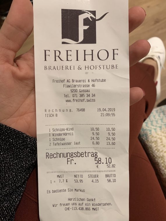 quanto custa comer na Suíça 