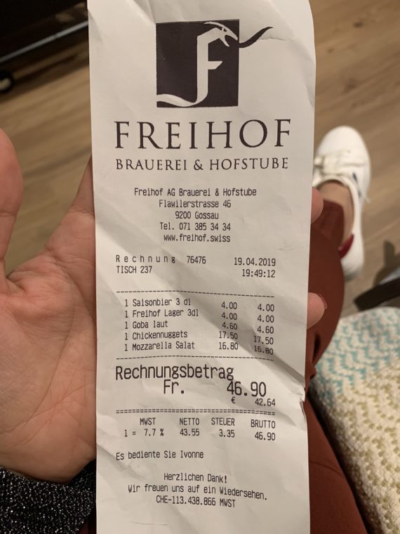 quanto custa comer na Suíça